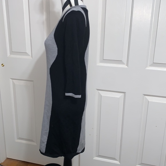 CYNTHIA ROWLEY Black & Gray Merino Wool Sweater Dress - Picture 2 of 4